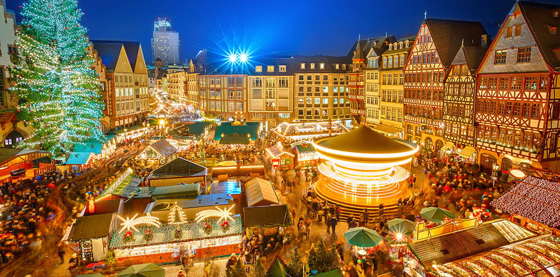 Frankfurt's Christmas market illuminated at night